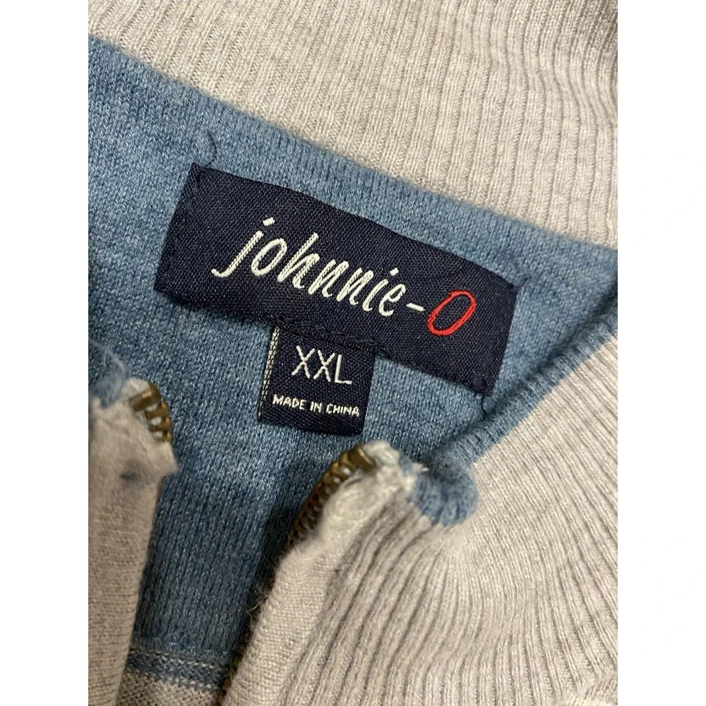 Johnnie-O Silk Blend 1/4 Zip Mock Neck Sweater Mens XXL 2XL Gray Blue Pullover